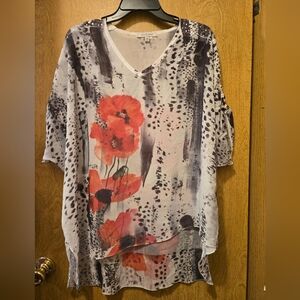 Jess & Jane Floral Print Sheer Top Size Medium